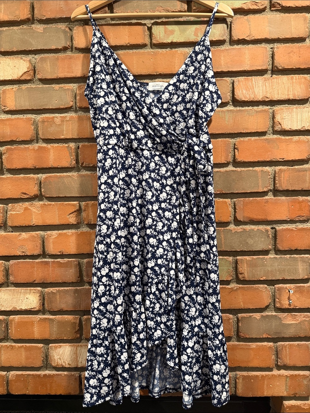 Kaileigh Navy & White Floral Wrap Midi Dress